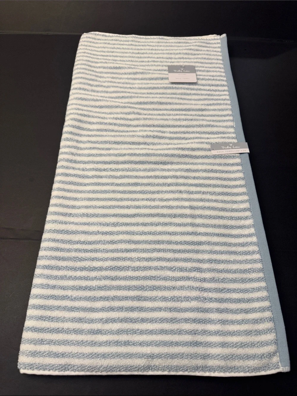 2pc TRULY LOU 100% Cotton Stripe Bath Towel Set -Soft -Absorbent - Wht/Blue